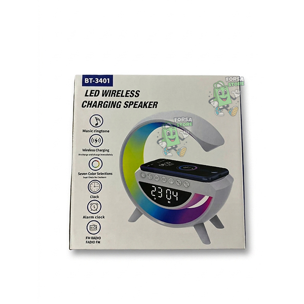 LAMPE LED 3 EN 1 AVEC HAUT-PARLEUR BLUETOOTH + CHARGEUR SANS FIL BT-3401