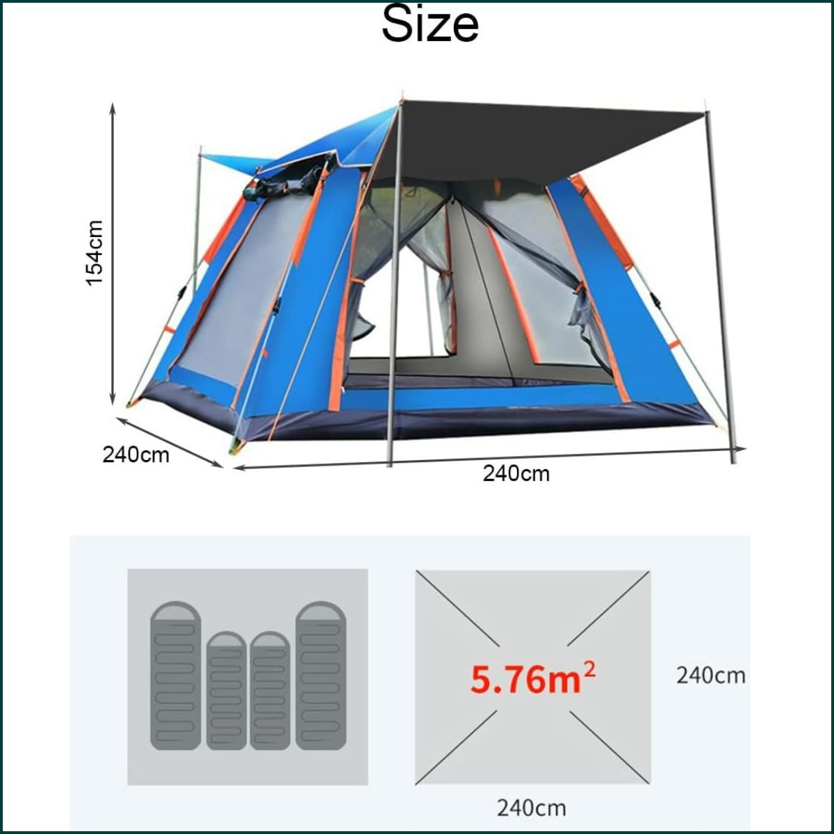 Tente de camping pyramidale à montage automatique 6 personnes